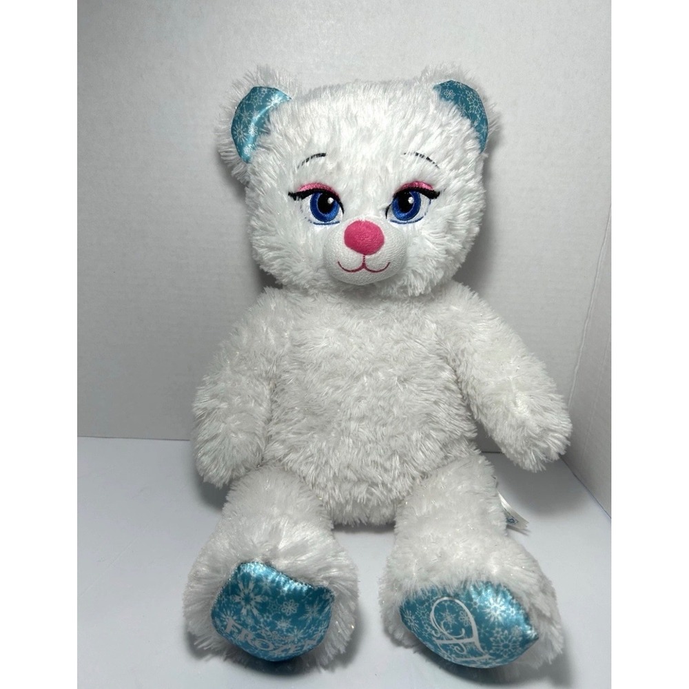 Build-A-Bear Disney Frozen Elsa White Shimmer Plush Bear Snowflake Feet Logo